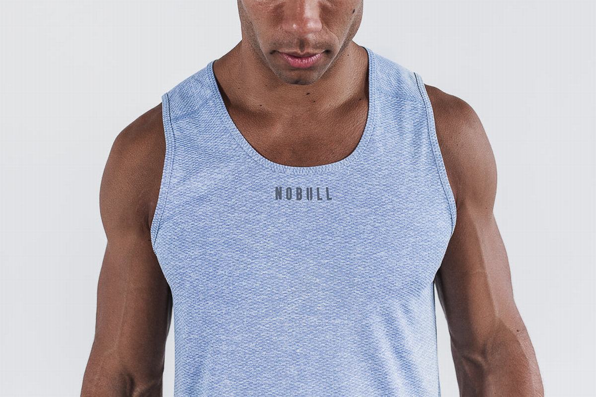 Nobull Textured Men's Tank Tops Light Blue | Australia (LB3851)